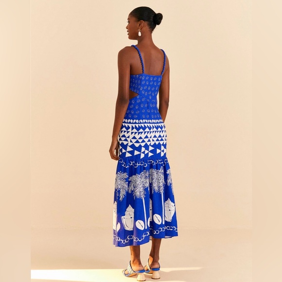 Farm Rio Blue Mixed Ondina Midi Dress XL NWT - Picture 12 of 14